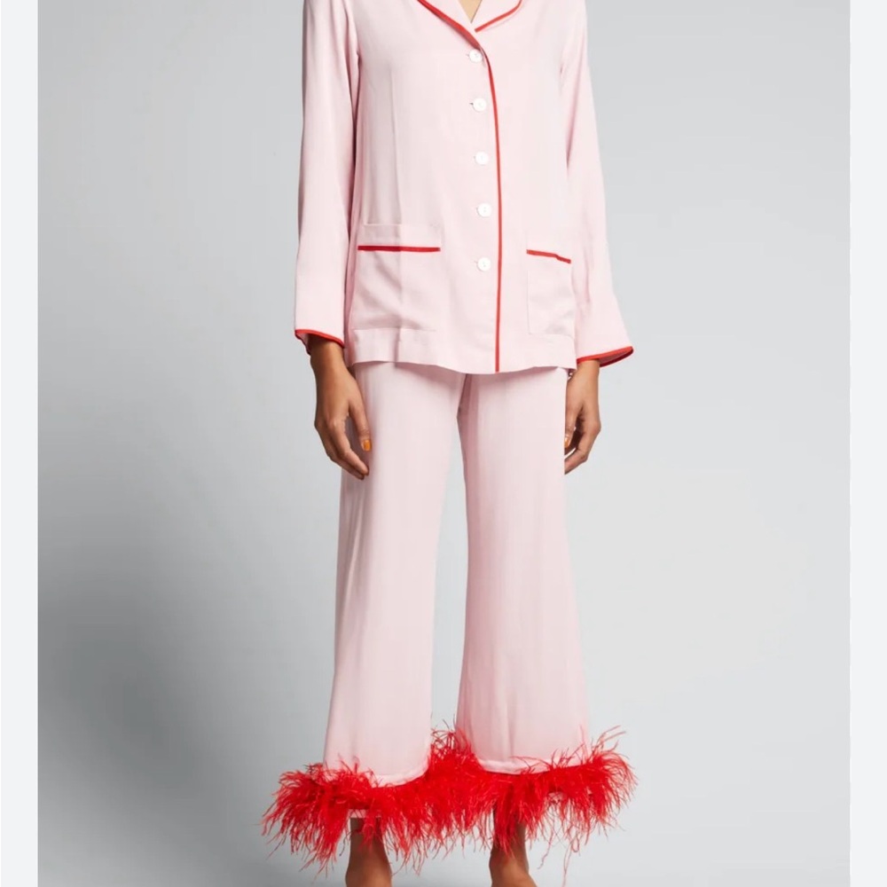 Sleeper Pink Pajama Set with Red Feather Hem
